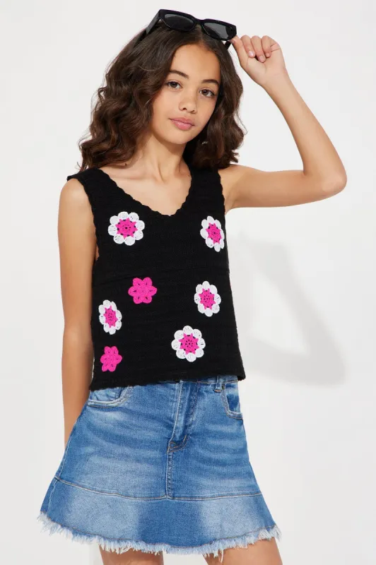 Mini Stickin″ Arouund Crochet Tank - Black sold by Fashion Nova