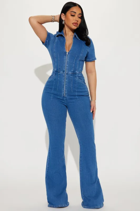 Can't Be Tamed Denim Jumpsuit - Medium Wash sold by Fashion Nova