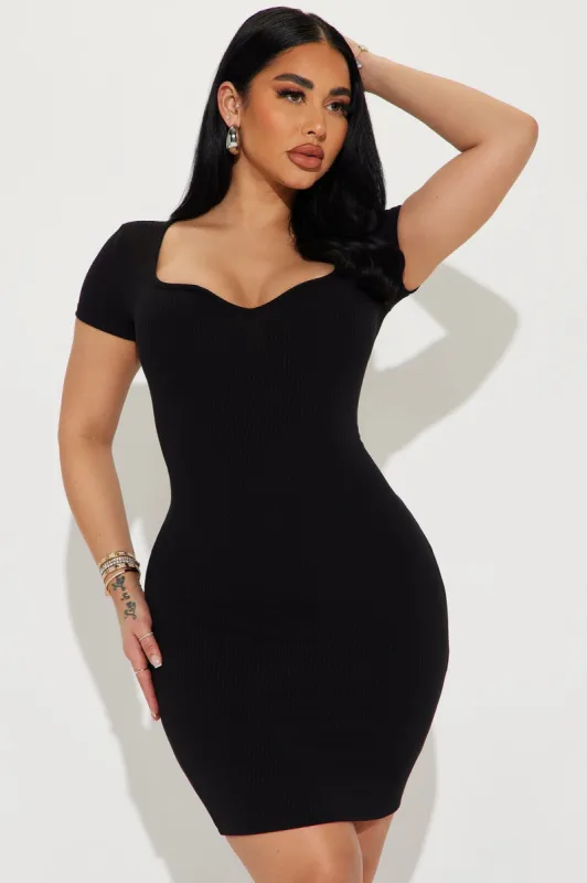 Elena Ribbed Mini Dress - Black sold by Fashion Nova