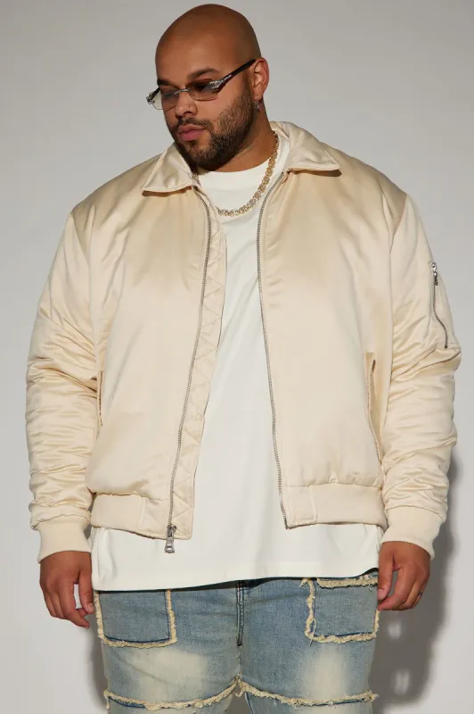 Lux Collared Bomber Jacket - Tan sold by Fashion Nova