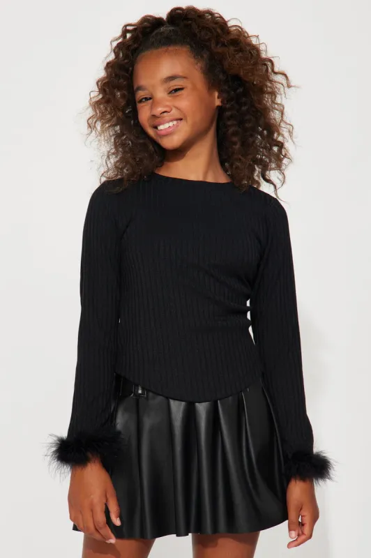 Mini Pardon My Fancy Long Sleeve Rib Knit Top - Black sold by Fashion Nova