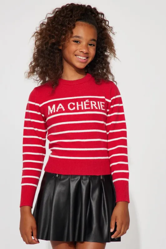 Mini Ma Cherie Striped Sweater - Red sold by Fashion Nova