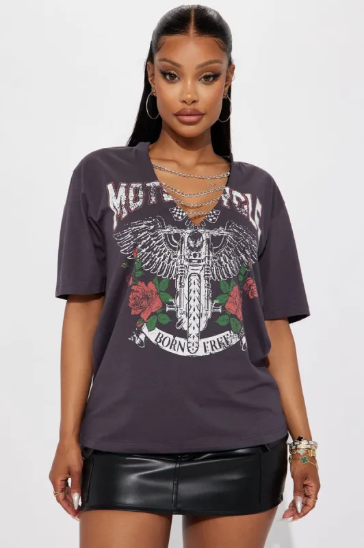 Rebels Are Born Free Graphic Tee - Charcoal sold by Fashion Nova