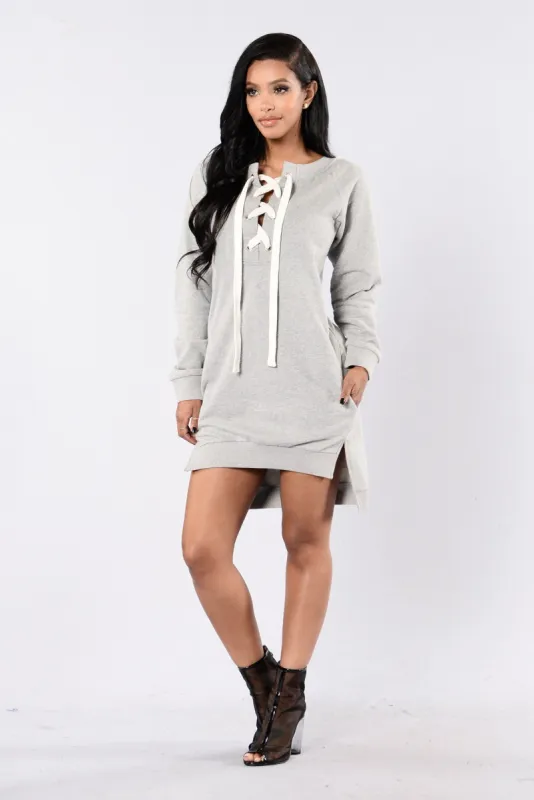 No Matter Where I Go Dress - Grey sold by Fashion Nova