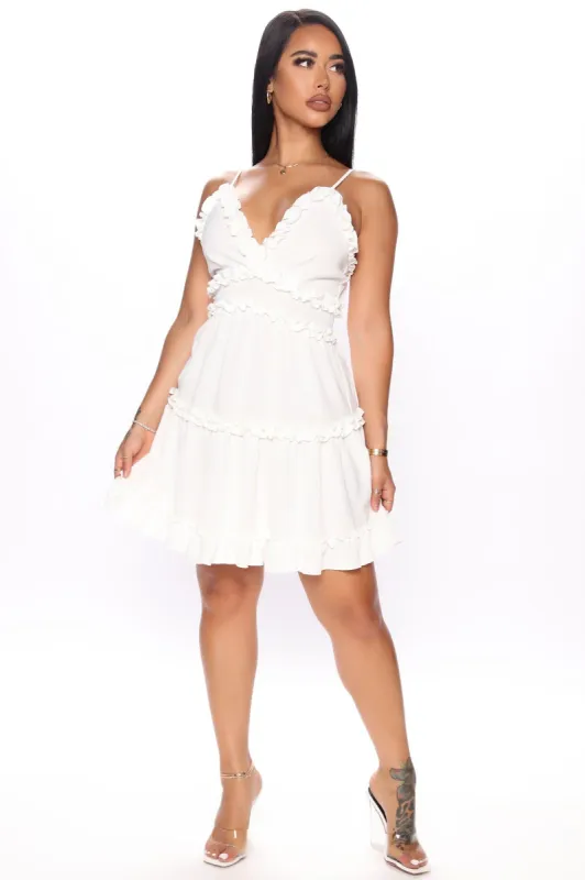 Ruffle Flowy Mini Dress - White sold by Fashion Nova