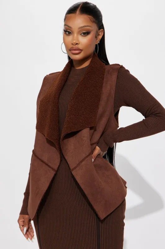 Cabin Cutie Shearling Vest - Brown sold by Fashion Nova