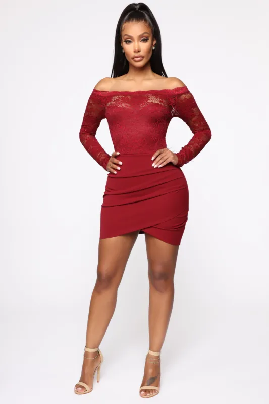 Just A Glance Mini Dress - Burgundy sold by Fashion Nova