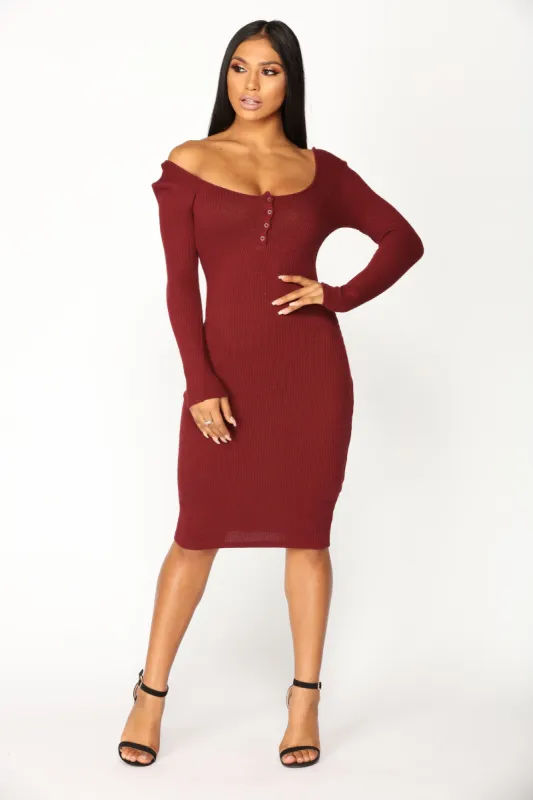 Puppy Playdate Ribbed Dress - Burgundy sold by Fashion Nova