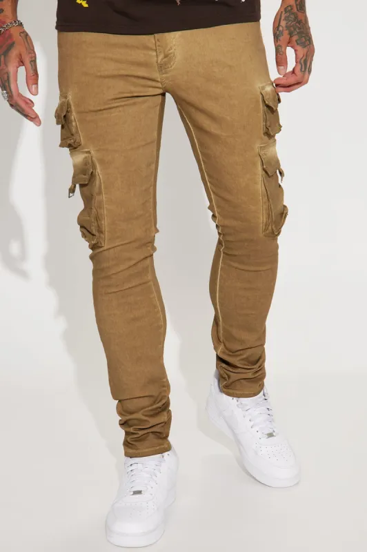 Loaded Stacked Skinny Cargo Jeans - Camel sold by Fashion Nova