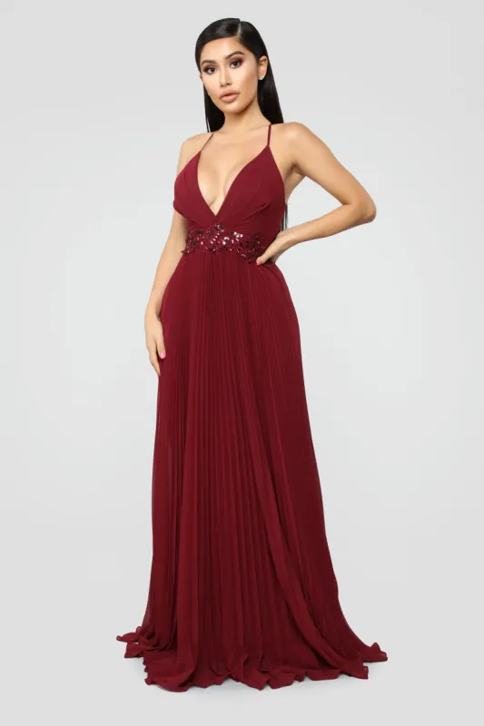 On To Finer Things Maxi Dress - Burgundy sold by Fashion Nova