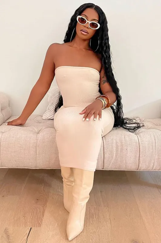 Naya Snatched Midi Dress - Cream sold by Fashion Nova