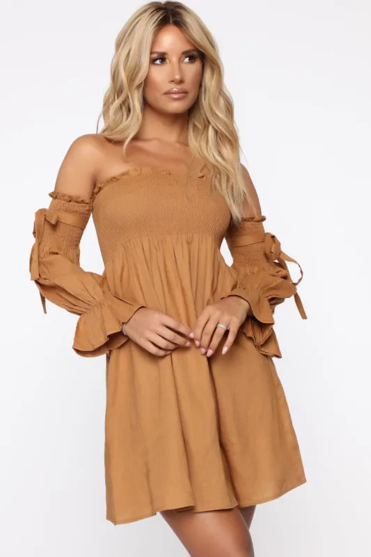 All About You Off Shoulder Mini Dress - Taupe sold by Fashion Nova
