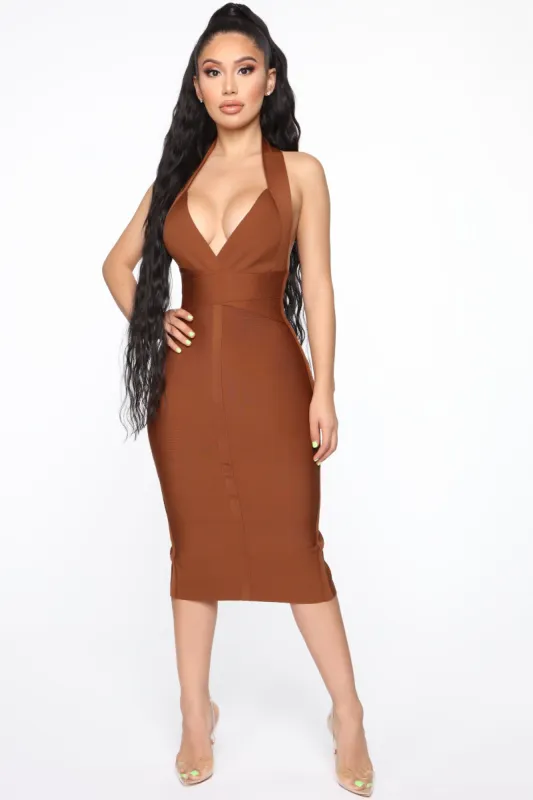 Cocktail Ready Bandage Midi Dress - Brown sold by Fashion Nova