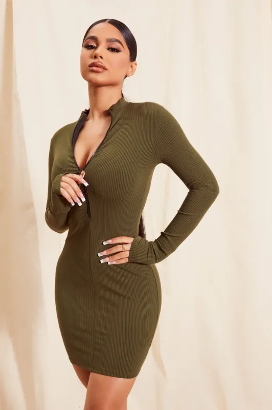Brooklyn Snatched Mini Dress - Olive sold by Fashion Nova