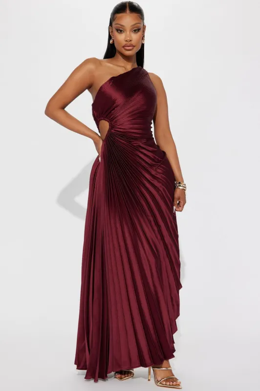 Belle Satin Maxi Dress - Wine sold by Fashion Nova