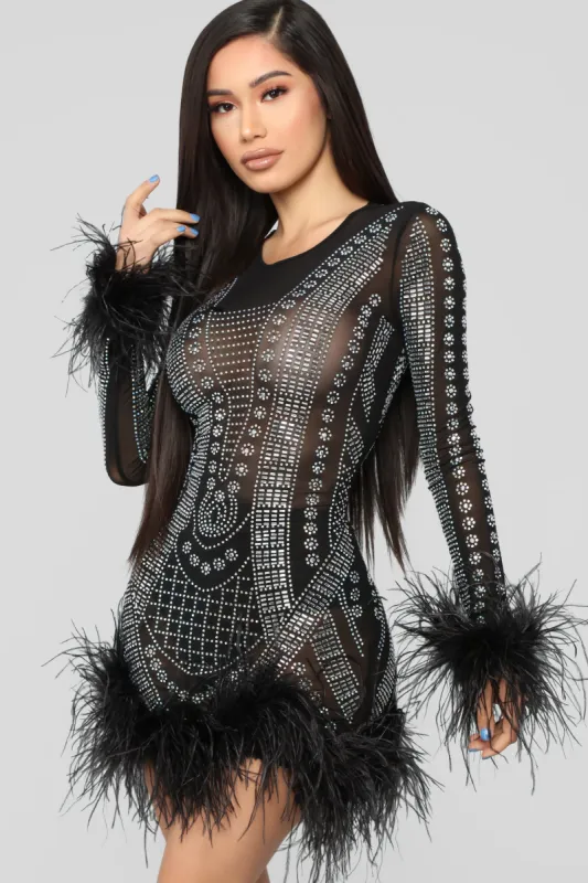 Light As A Feather Rhinestone Dress - Black sold by Fashion Nova