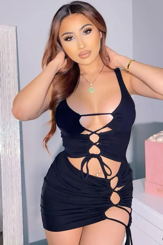Electric Ribbed Mini Dress - Black sold by Fashion Nova