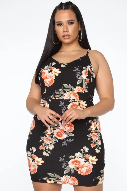 District Of Flowers Mini Dress - Black/combo sold by Fashion Nova