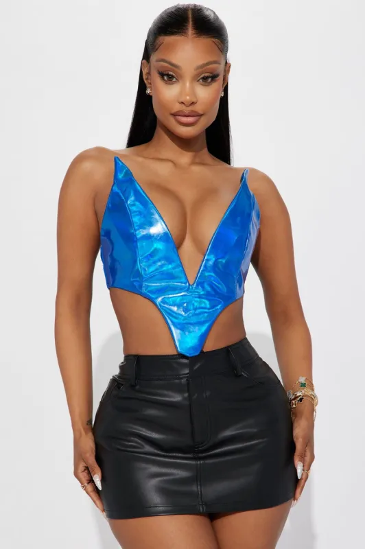 Feelin' Like A Rebel Faux Leather Top - Blue sold by Fashion Nova