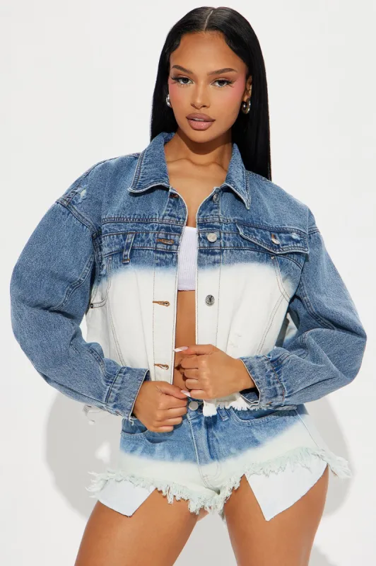 Treat You Better Bleach Dye Denim Jacket - Medium Wash sold by Fashion Nova