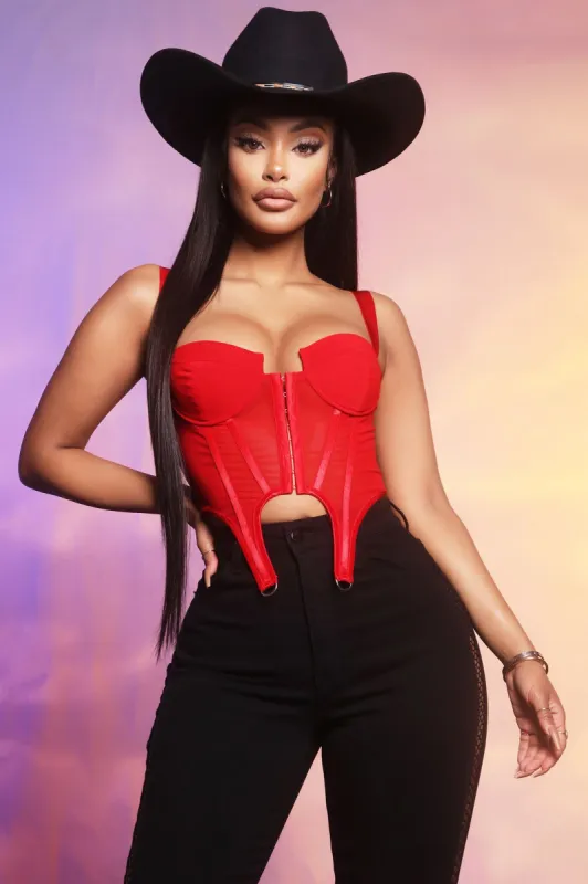 Don't Tease Me Corset - Red sold by Fashion Nova