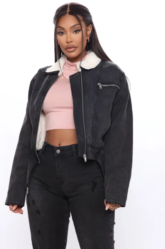 Seams Right Denim Moto Jacket - Black sold by Fashion Nova