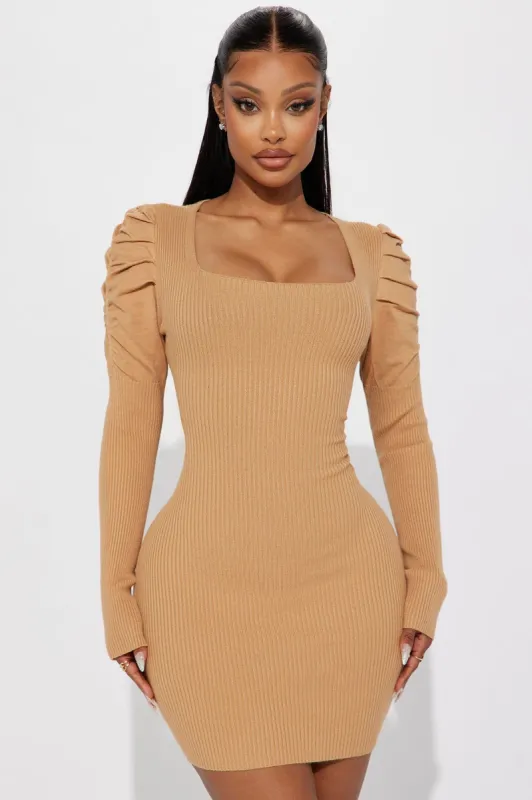 Elena Sweater Mini Dress - Tan sold by Fashion Nova