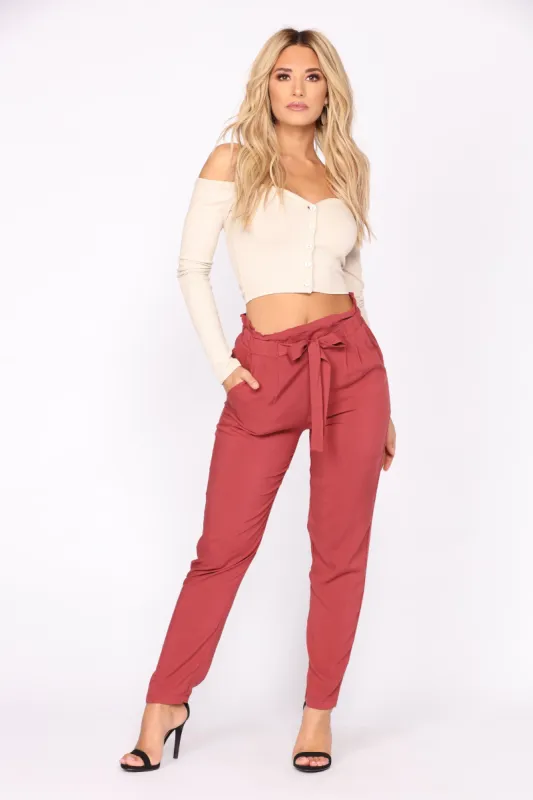 Classic Paper Bag Waist Pants - Marsala sold by Fashion Nova