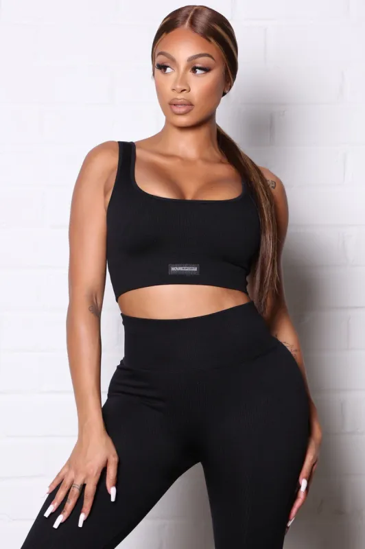 Fighter Ribbed Active Sports Bra In Infinity Seamless - Black sold by Fashion Nova
