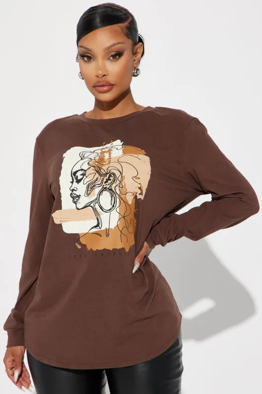 Love Yourself Long Sleeve Graphic Tshirt - Brown sold by Fashion Nova