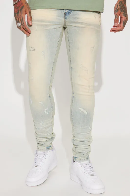 Good Days RIpped Stacked Skinny Jeans - Light Wash sold by Fashion Nova