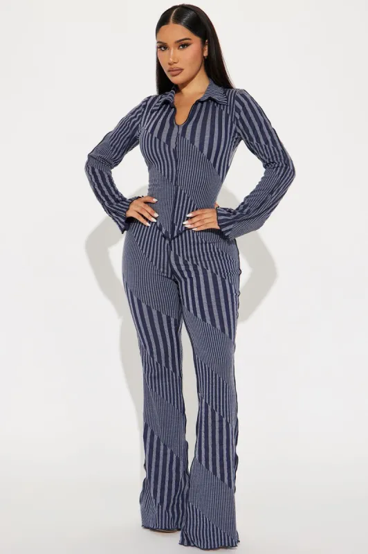 Yasmine Striped Pant Set - Navy sold by Fashion Nova