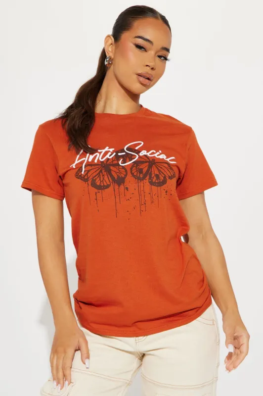 Anti Social Butterfly Tshirt - Rust sold by Fashion Nova