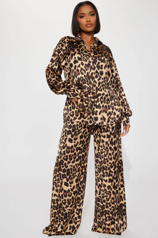 Got Caught Satin Pant Set - Brown/combo sold by Fashion Nova