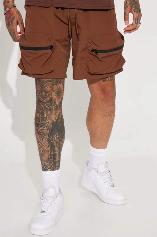 I Got This Nylon Cargo Shorts - Brown sold by Fashion Nova