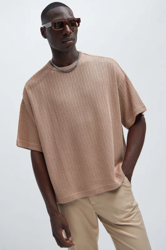 Santorini Textured Boxy Short Sleeve Tee - Taupe sold by Fashion Nova
