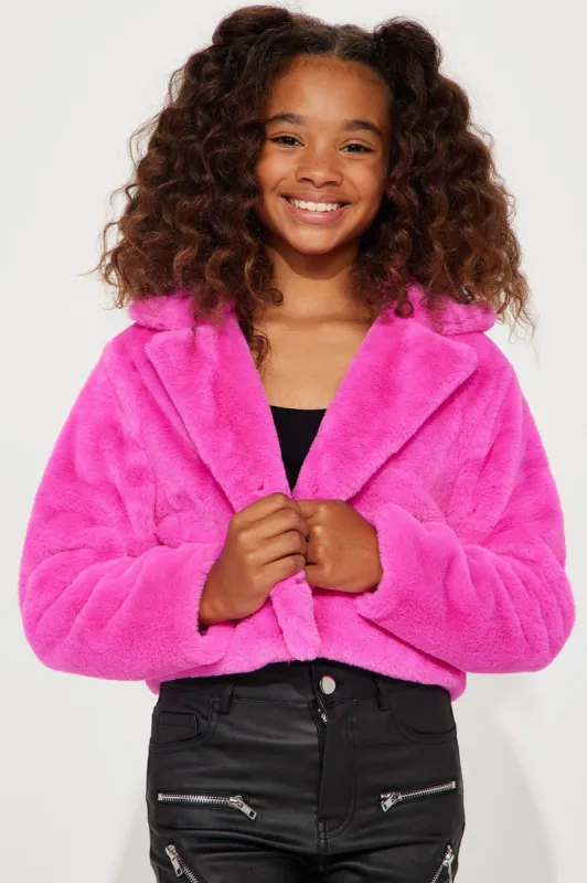 Mini Faux Fur Button Front Jacket - Hot Pink sold by Fashion Nova