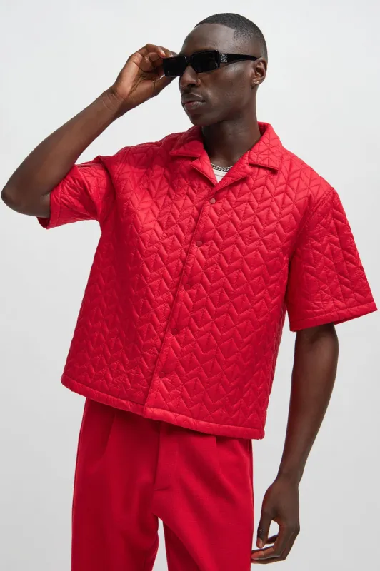 Oslo Quilted Nylon Shirt - Red sold by Fashion Nova