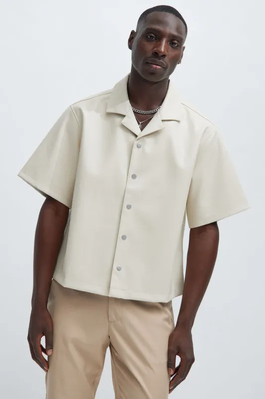 Prospect Faux Leather Shirt - Cream sold by Fashion Nova