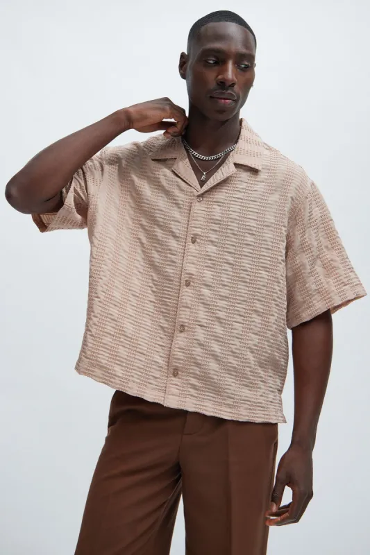 Runway Textured Shirt - Taupe sold by Fashion Nova