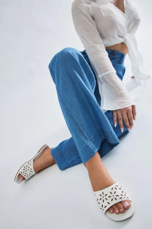 Switch Up Denim Flat Sandals - White sold by Fashion Nova
