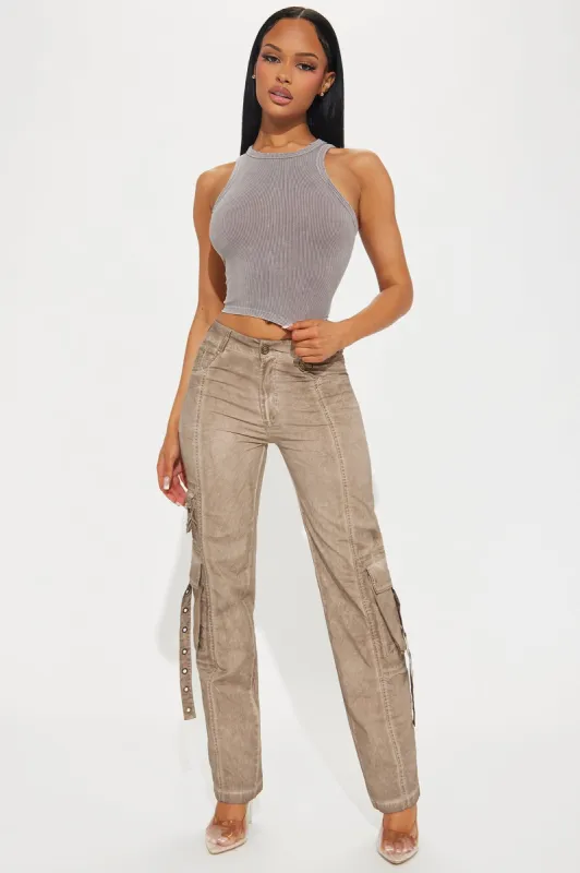 Don't Look Back Washed Cargo Pant - Tan sold by Fashion Nova