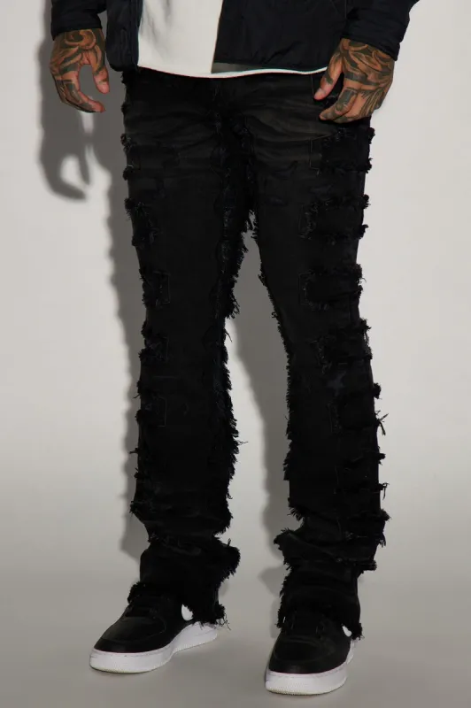 Back Up Fray Stacked Skinny Flare Jeans - Black sold by Fashion Nova