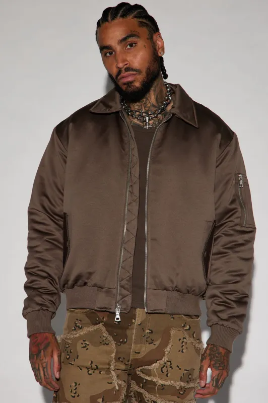 Lux Collared Bomber Jacket - Brown sold by Fashion Nova