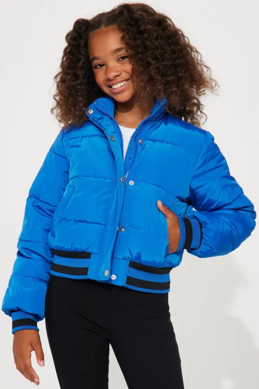 Mini Mrs. Jackson Puffer Jacket - Royal sold by Fashion Nova