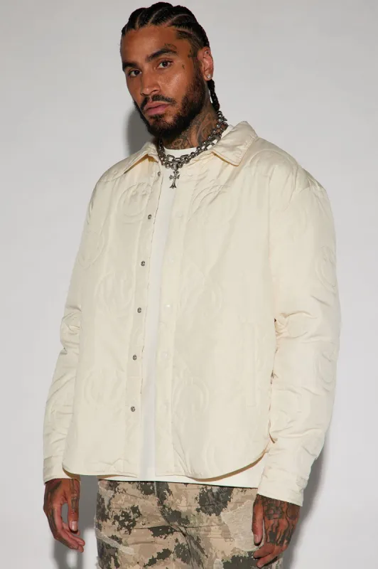 Smiley Quilted Nylon Shacket - Cream sold by Fashion Nova
