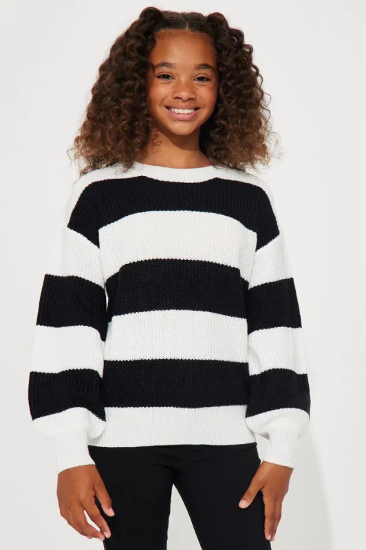 Mini Autumn Dreams Striped Sweater - Black/White sold by Fashion Nova