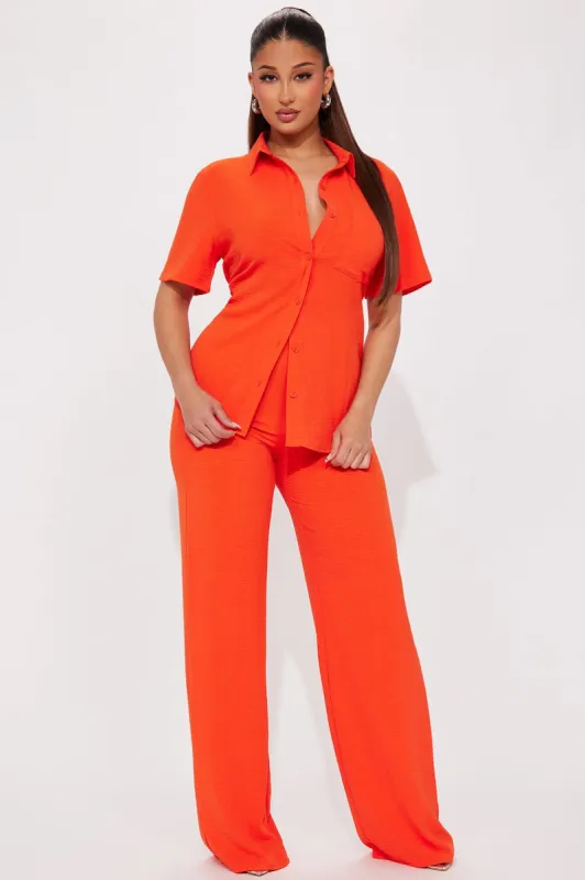 Makenzie Short Sleeve Pant Set - Orange sold by Fashion Nova