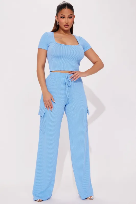Nobody Like Me Short Sleeve Pant Set - Blue sold by Fashion Nova