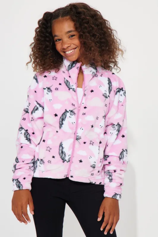 Mini Unicorn Dreams Plush Jacket - Pink sold by Fashion Nova
